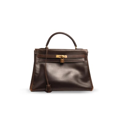 HERMES KELLY 32 BOX LEATHER CHOCOLATE BROWN GOLD HARDWARE (32*23*10.5cm)